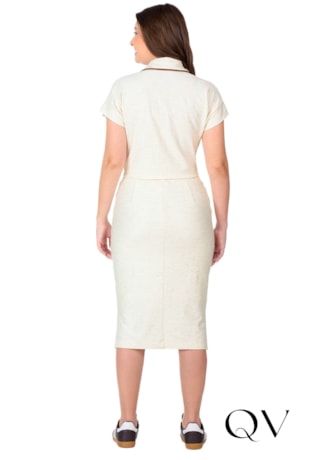 CONJUNTO POLO EM MALHA DE VISCOSE MESCLADA COM LINHO E RIBANA OFF WHITE - HAPUK