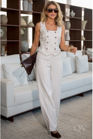 CONJUNTO RETO COM RISCA DE GIZ EM ALFAIATARIA LISTRADO - LUZIA FAZZOLLI