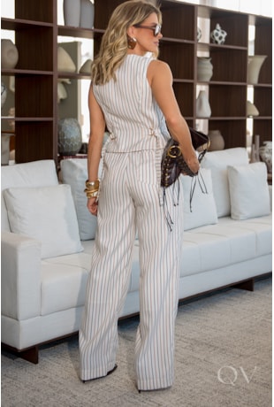 CONJUNTO RETO COM RISCA DE GIZ EM ALFAIATARIA LISTRADO - LUZIA FAZZOLLI