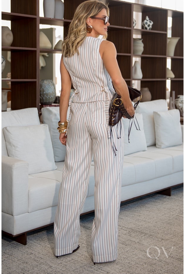 CONJUNTO RETO COM RISCA DE GIZ EM ALFAIATARIA LISTRADO - LUZIA FAZZOLLI