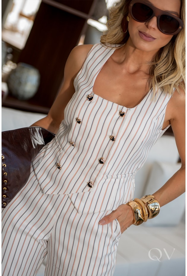 CONJUNTO RETO COM RISCA DE GIZ EM ALFAIATARIA LISTRADO - LUZIA FAZZOLLI