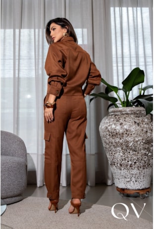 CONJUNTO RETO EM ALFAIATARIA COM BORDADO MARROM - LUZIA FAZZOLLI