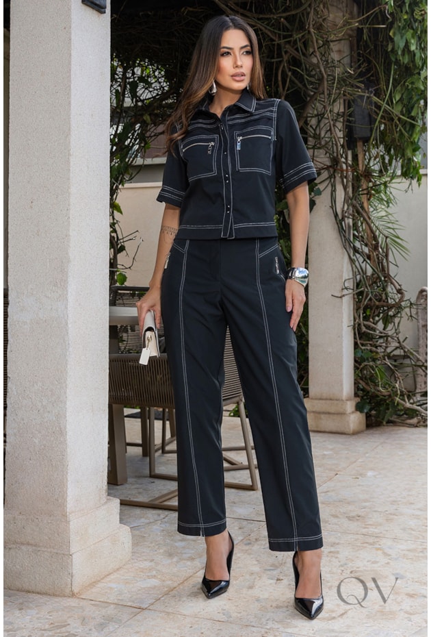 CONJUNTO RETO EM ALFAIATARIA PRETO - LUZIA FAZZOLLI