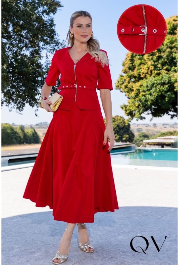 CONJUNTO RETO EM ALFAIATARIA VERMELHO - LUZIA FAZZOLLI