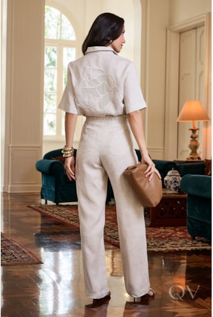 CONJUNTO RETO EM LINHO PURO BEGE - LUZIA FAZZOLLI