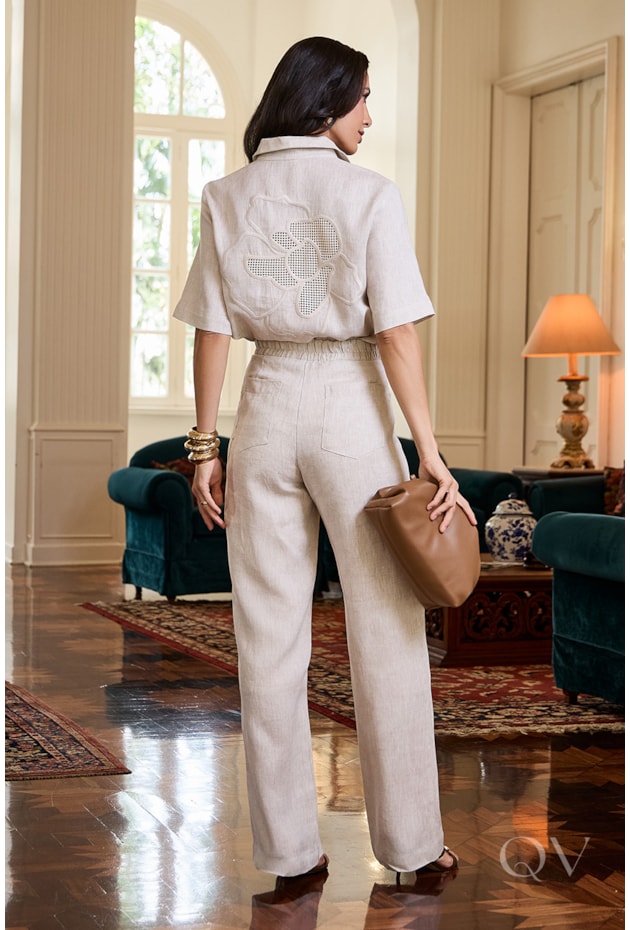 CONJUNTO RETO EM LINHO PURO BEGE - LUZIA FAZZOLLI