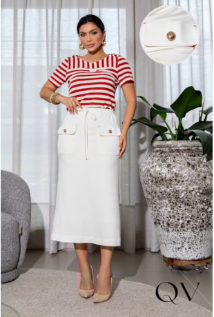 CONJUNTO RETO EM TRICÔ OFF E VERMELHO - LUZIA FAZZOLLI