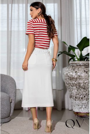 CONJUNTO RETO EM TRICÔ OFF E VERMELHO - LUZIA FAZZOLLI