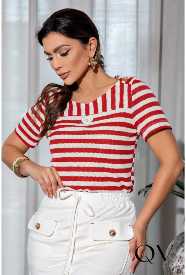 CONJUNTO RETO EM TRICÔ OFF E VERMELHO - LUZIA FAZZOLLI