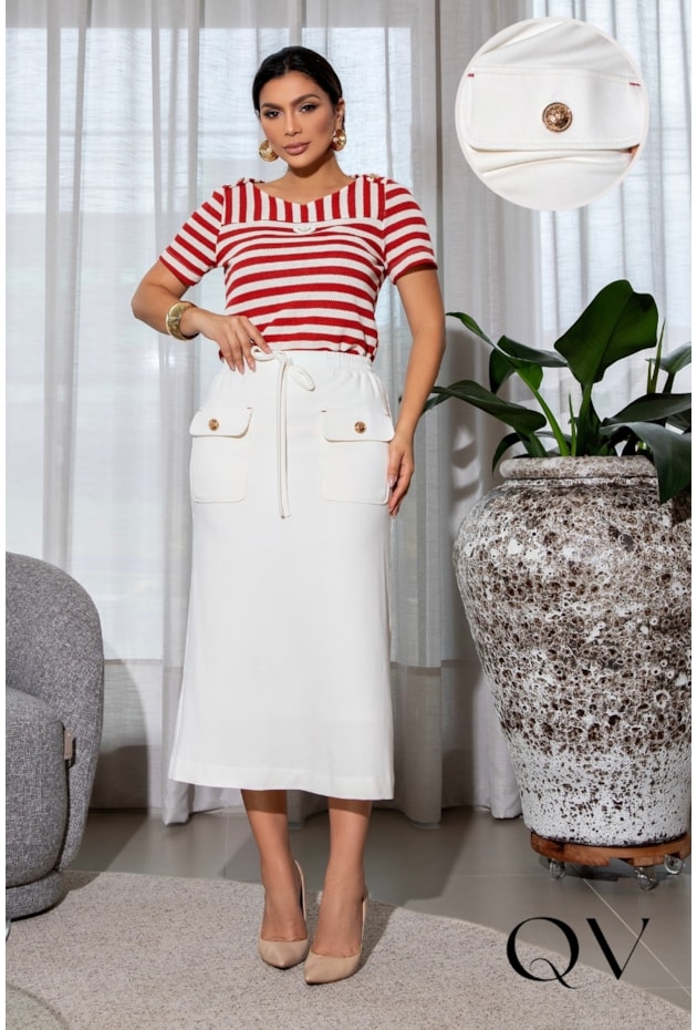 CONJUNTO RETO EM TRICÔ OFF E VERMELHO - LUZIA FAZZOLLI