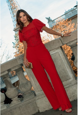 CONJUNTO RETO EM TULE E ALFAIATARIA VERMELHO - LUZIA FAZZOLLI