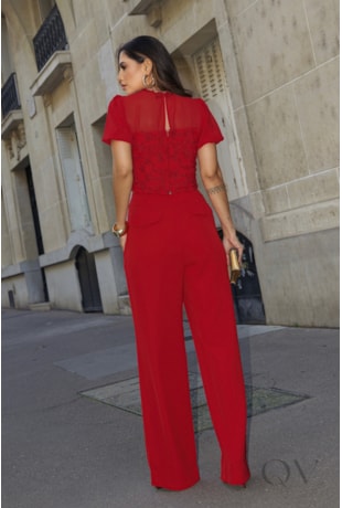 CONJUNTO RETO EM TULE E ALFAIATARIA VERMELHO - LUZIA FAZZOLLI