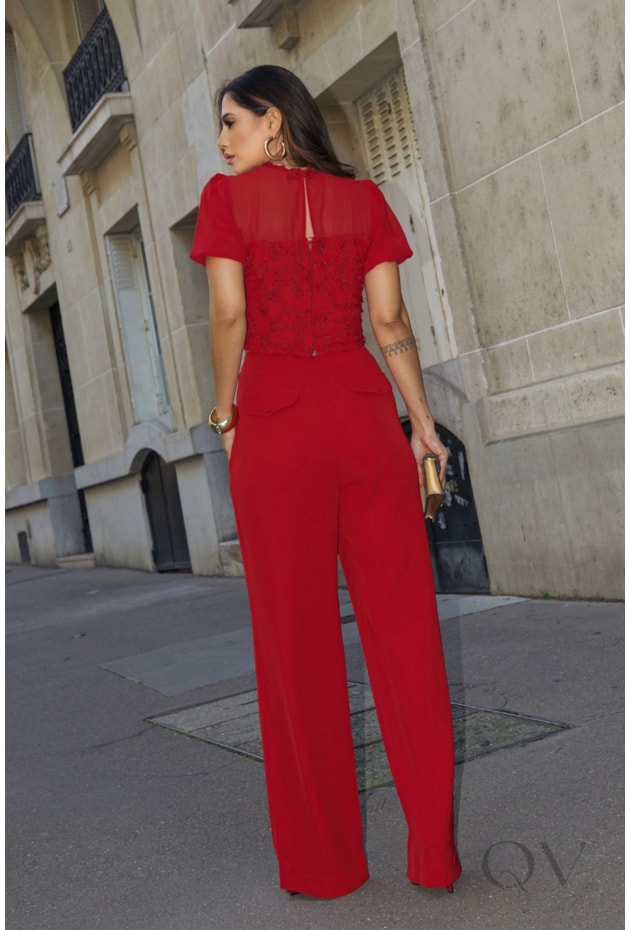 CONJUNTO RETO EM TULE E ALFAIATARIA VERMELHO - LUZIA FAZZOLLI