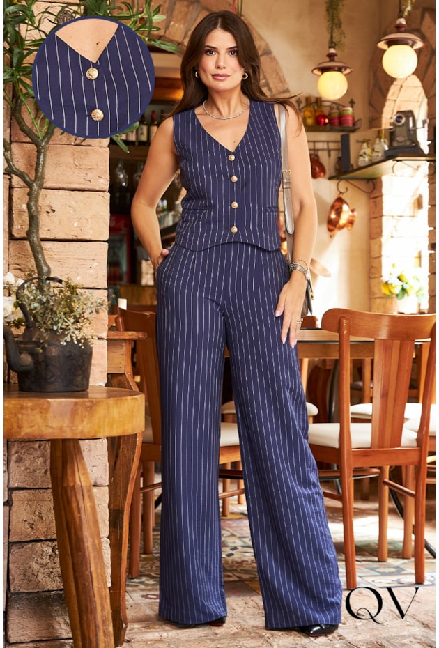 CONJUNTO RISCA DE GIZ AZUL MARINHO - LUZIA FAZZOLLI CONJUNTO RISCA DE GIZ AZUL MARINHO - LUZIA FAZZOLLI