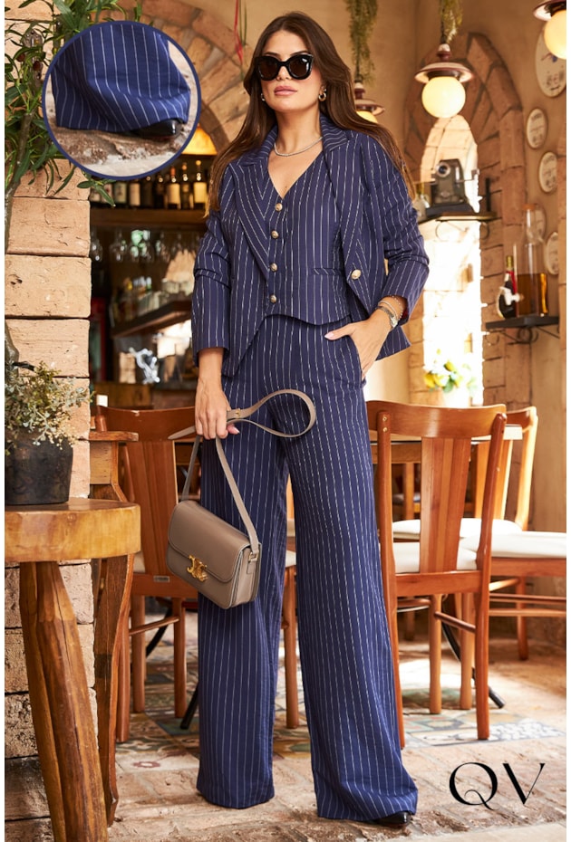 CONJUNTO RISCA DE GIZ AZUL MARINHO - LUZIA FAZZOLLI CONJUNTO RISCA DE GIZ AZUL MARINHO - LUZIA FAZZOLLI