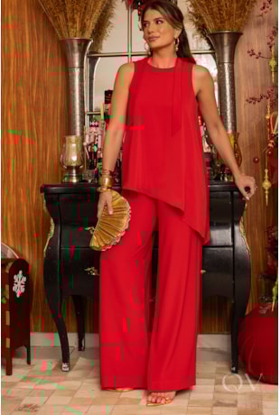 CONJUNTO SEM MANGAS EM ALFAIATARIA VERMELHO - LUZIA FAZZOLLI