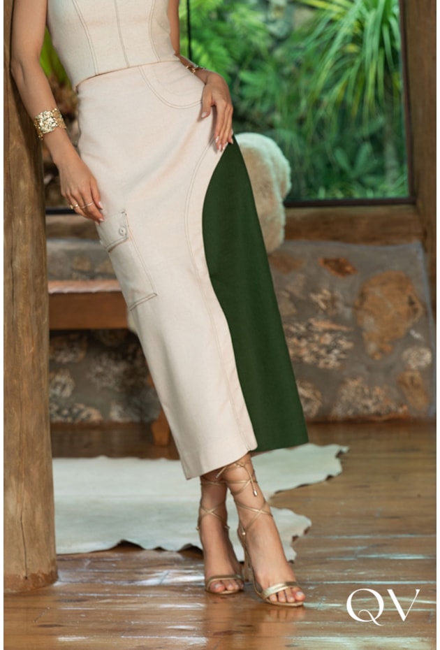 CONJUNTO TOP SAIA COM FENDA FRONTAL BEGE - ARTSY CONJUNTO TOP SAIA COM FENDA FRONTAL BEGE - ARTSY