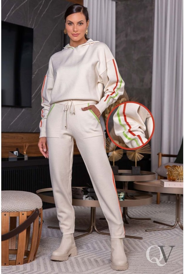 CONJUNTO TRICÔ LISTRAS LATERAIS OFF WHITE - LUZIA FAZZOLLI CONJUNTO TRICÔ LISTRAS LATERAIS OFF WHITE - LUZIA FAZZOLLI