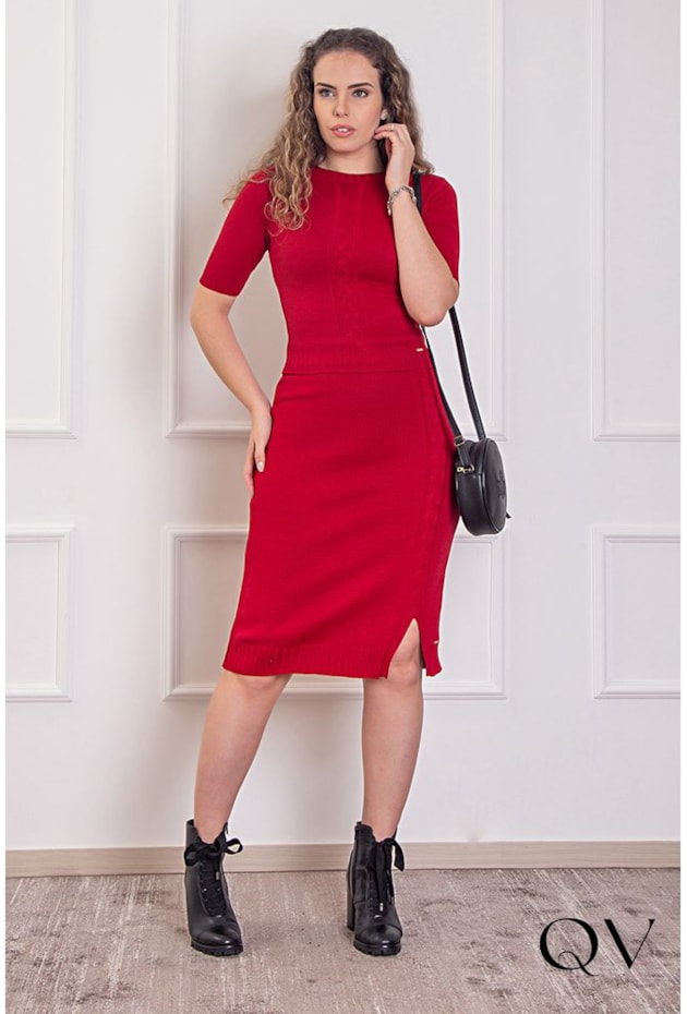 CONJUNTO TRICOT TEXTURIZADO VERMELHO - PURO SHARMY CONJUNTO TRICOT TEXTURIZADO VERMELHO - PURO SHARMY