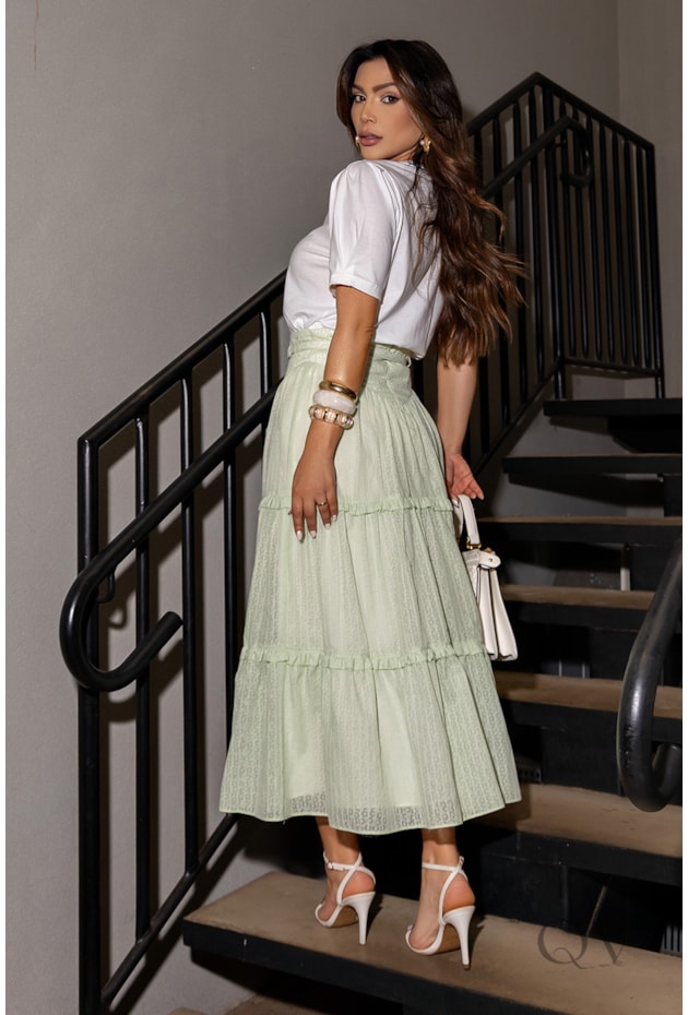 CONJUNTO TSHIRT E SAIA EM MALHA DE ALGODÃO VERDE CLARO - LUZIA FAZZOLLI