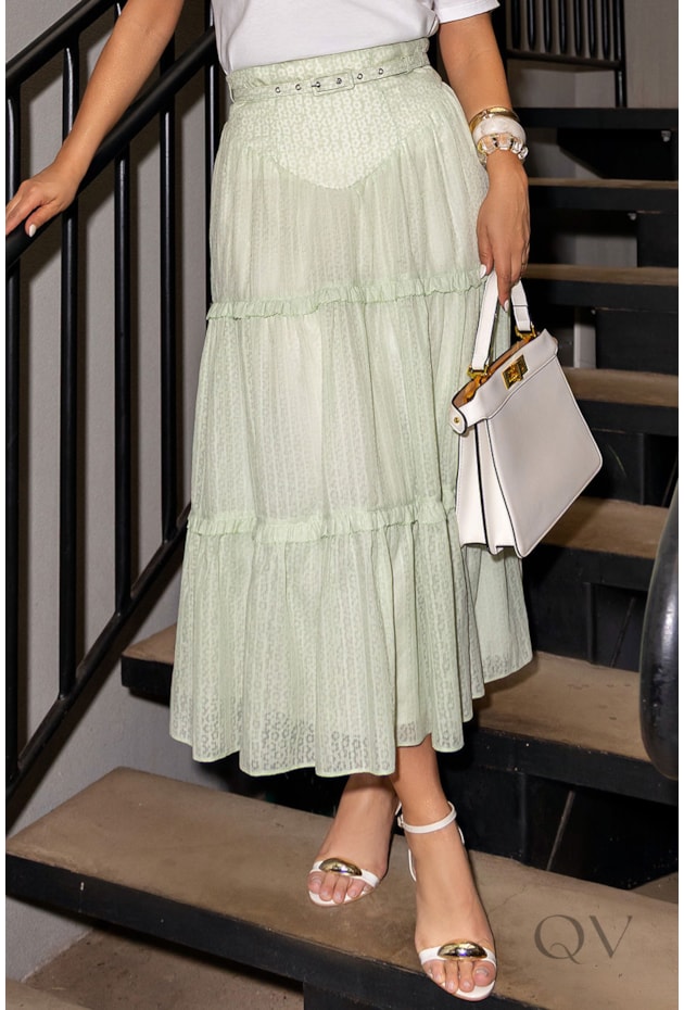 CONJUNTO TSHIRT E SAIA EM MALHA DE ALGODÃO VERDE CLARO - LUZIA FAZZOLLI