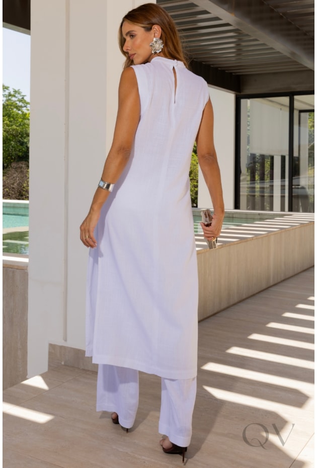 CONJUNTO TÚNICA E CALÇA EM LINHO BRANCO - LUZIA FAZZOLLI