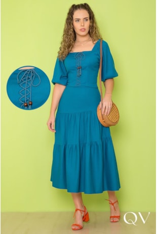 CONJUNTO VISCOLINHO MAXI MIDI AZUL - PURO SHARMY