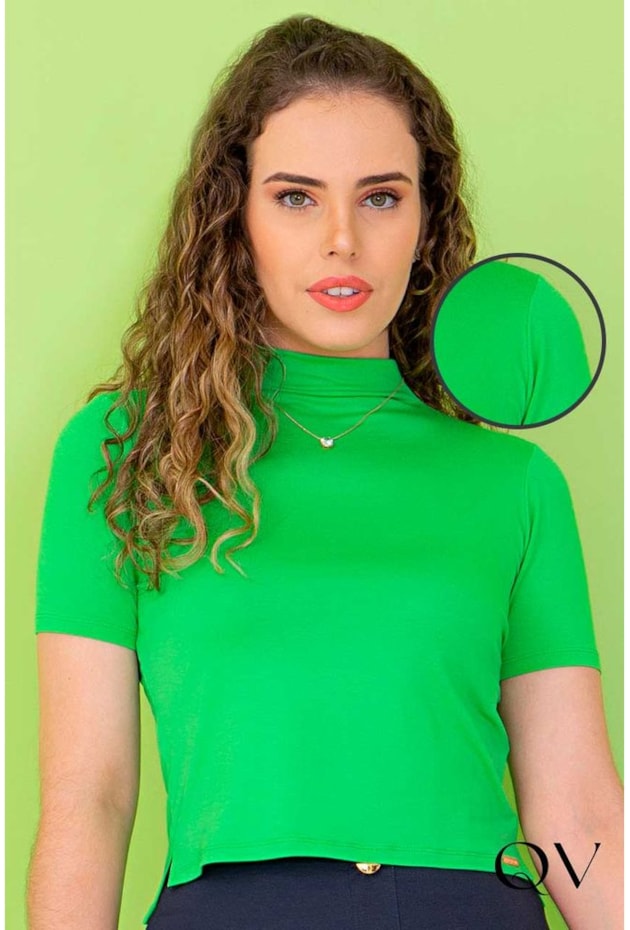 CROPPED BASIC GOLA ALTA VERDE - PURO SHARMY CROPPED BASIC GOLA ALTA VERDE - PURO SHARMY