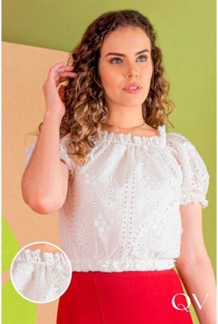 CROPPED CIGANINHA LAISE COM BORDADO OFF WHITE - PURO SHARMY