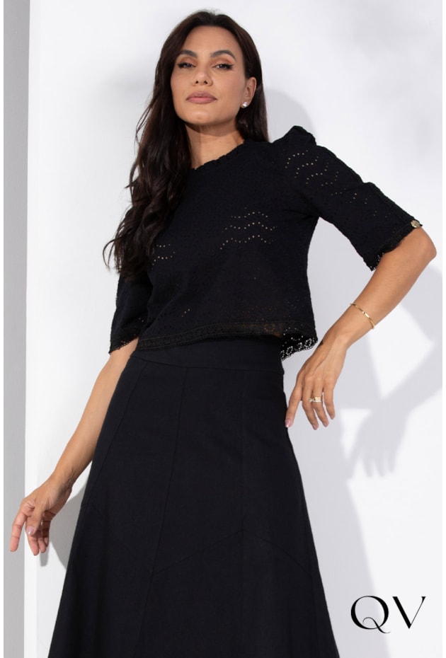 CROPPED LAISE BORDADO PRETO - LEKAZIS CROPPED LAISE BORDADO PRETO - LEKAZIS