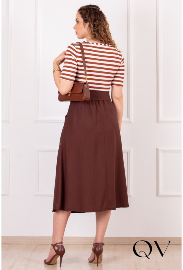 CROPPED LISTRADO EM MALHA CANELADA MARROM - PURO SHARMY