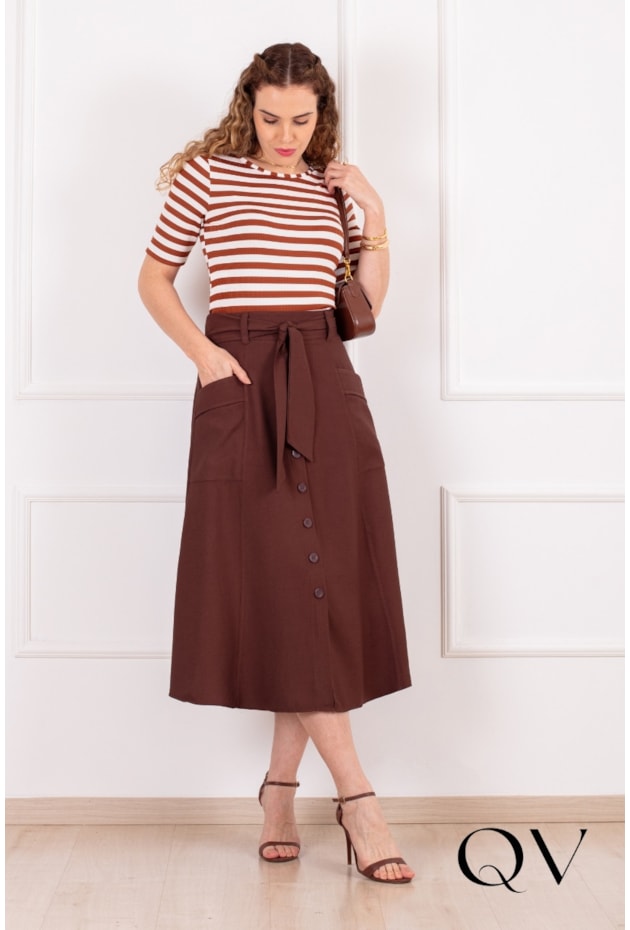 CROPPED LISTRADO EM MALHA CANELADA MARROM - PURO SHARMY