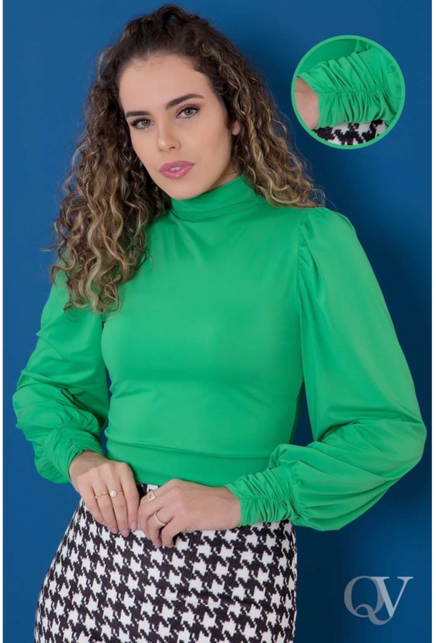 CROPPED MALHA MANGA BUFANTE VERDE - PURO SHARMY CROPPED MALHA MANGA BUFANTE VERDE - PURO SHARMY