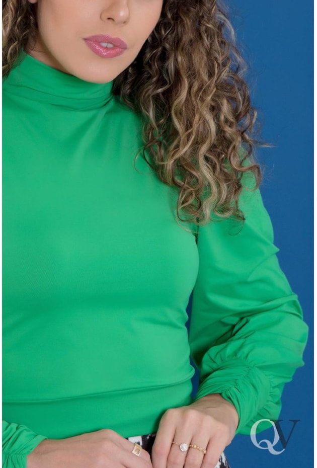 CROPPED MALHA MANGA BUFANTE VERDE - PURO SHARMY CROPPED MALHA MANGA BUFANTE VERDE - PURO SHARMY