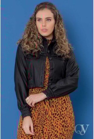 JAQUETA BOMBER BENGALINE RESINADO PRETO - PURO SHARMY