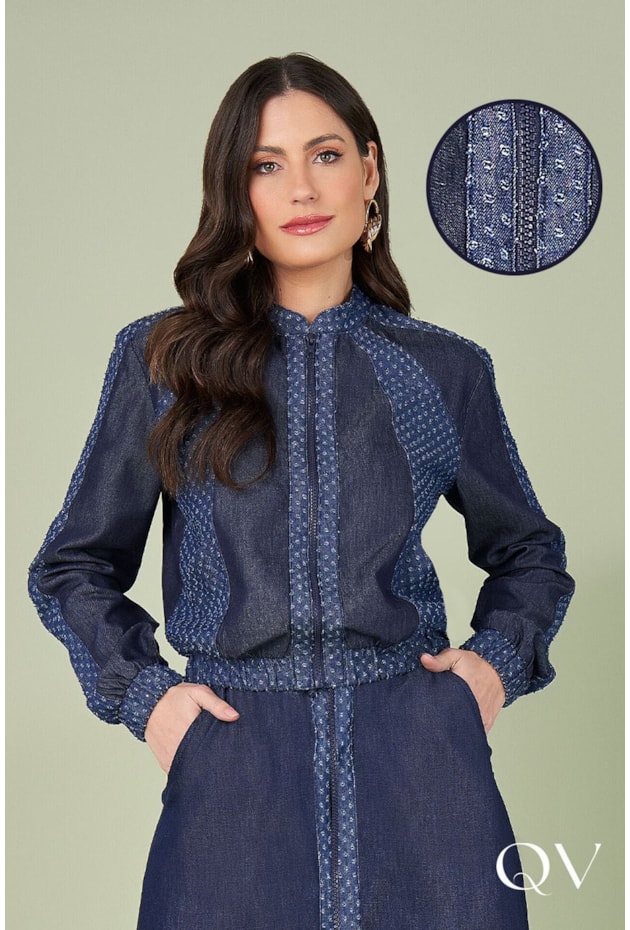 JAQUETA BOMBER MIX DE TECIDOS MARINHO - TITANIUM JEANS JAQUETA BOMBER MIX DE TECIDOS MARINHO - TITANIUM JEANS