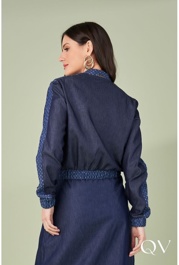 JAQUETA BOMBER MIX DE TECIDOS MARINHO - TITANIUM JEANS JAQUETA BOMBER MIX DE TECIDOS MARINHO - TITANIUM JEANS