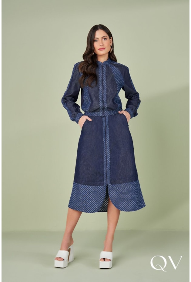 JAQUETA BOMBER MIX DE TECIDOS MARINHO - TITANIUM JEANS JAQUETA BOMBER MIX DE TECIDOS MARINHO - TITANIUM JEANS