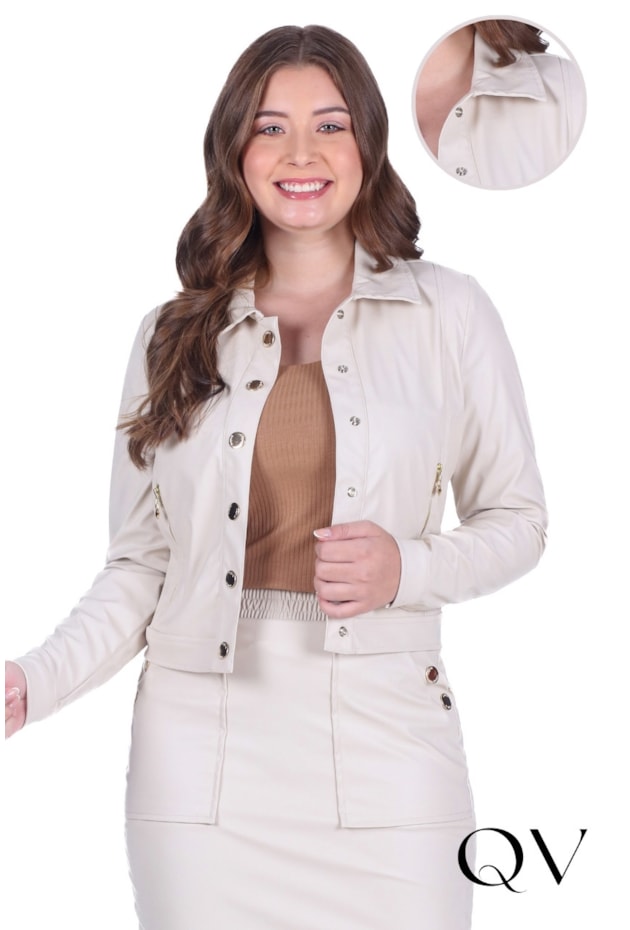 JAQUETA COM ASPECTO EM COURO COM BOTÕES BEGE - HAPUK