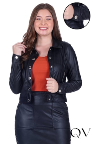 JAQUETA COM ASPECTO EM COURO COM BOTÕES PRETO - HAPUK