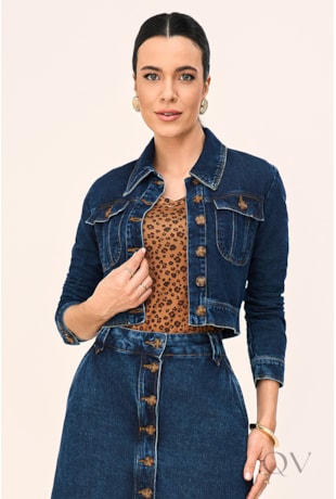 JAQUETA COM BOTÕES EM JEANS ESCURO - LAURA ROSA