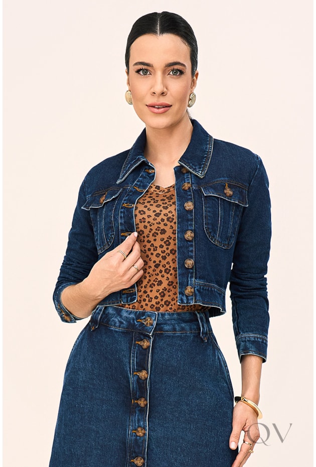 JAQUETA COM BOTÕES EM JEANS ESCURO - LAURA ROSA