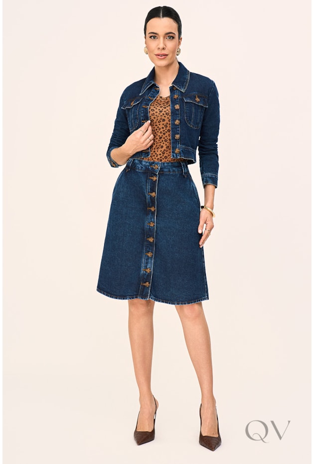 JAQUETA COM BOTÕES EM JEANS ESCURO - LAURA ROSA