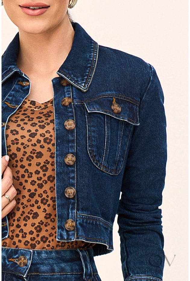 JAQUETA COM BOTÕES EM JEANS ESCURO - LAURA ROSA
