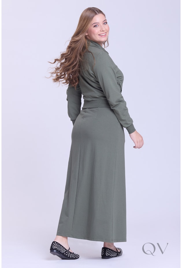 JAQUETA COM ZÍPER EM MOLETINHO E RIBANA VERDE MILITAR - HAPUK