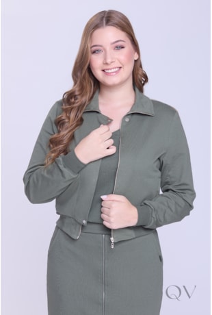 JAQUETA COM ZÍPER EM MOLETINHO E RIBANA VERDE MILITAR - HAPUK