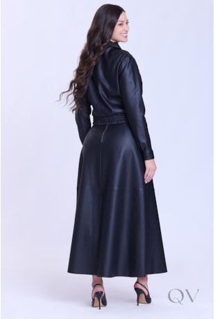 JAQUETA COM ZÍPER EM TECIDO COM ASPECTO EM COURO PRETO - HAPUK