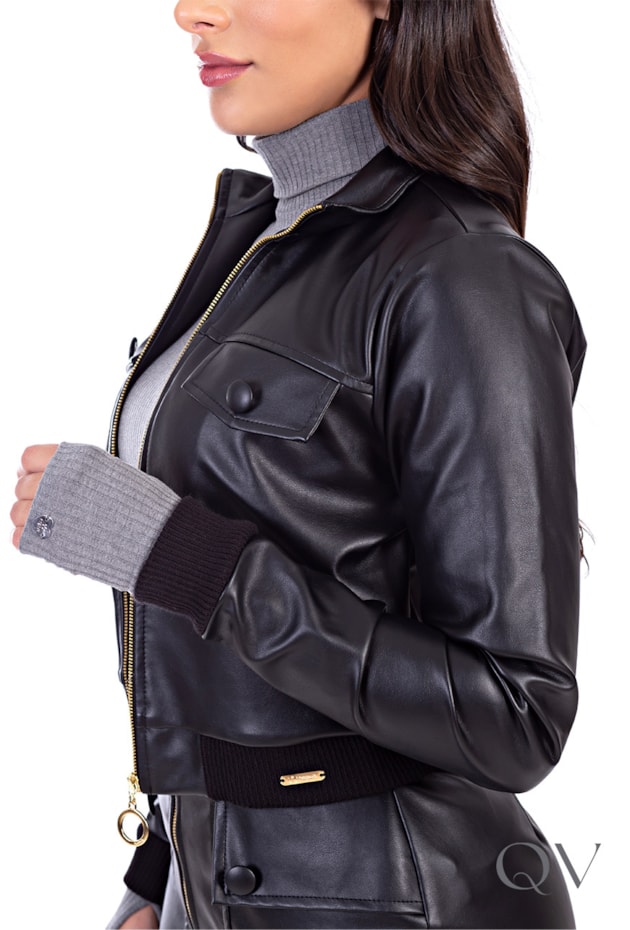 Couro Eco Casaco De Couro Preto Feminino Jaqueta Couro Eco Com