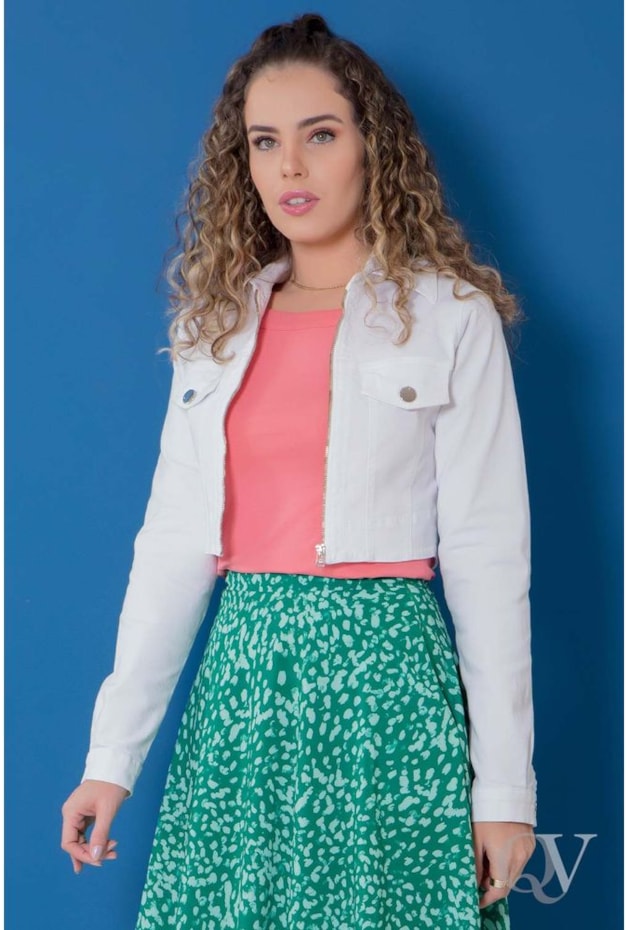 JAQUETA CROPPED JEANS BRANCO - PURO SHARMY JAQUETA CROPPED JEANS BRANCO - PURO SHARMY
