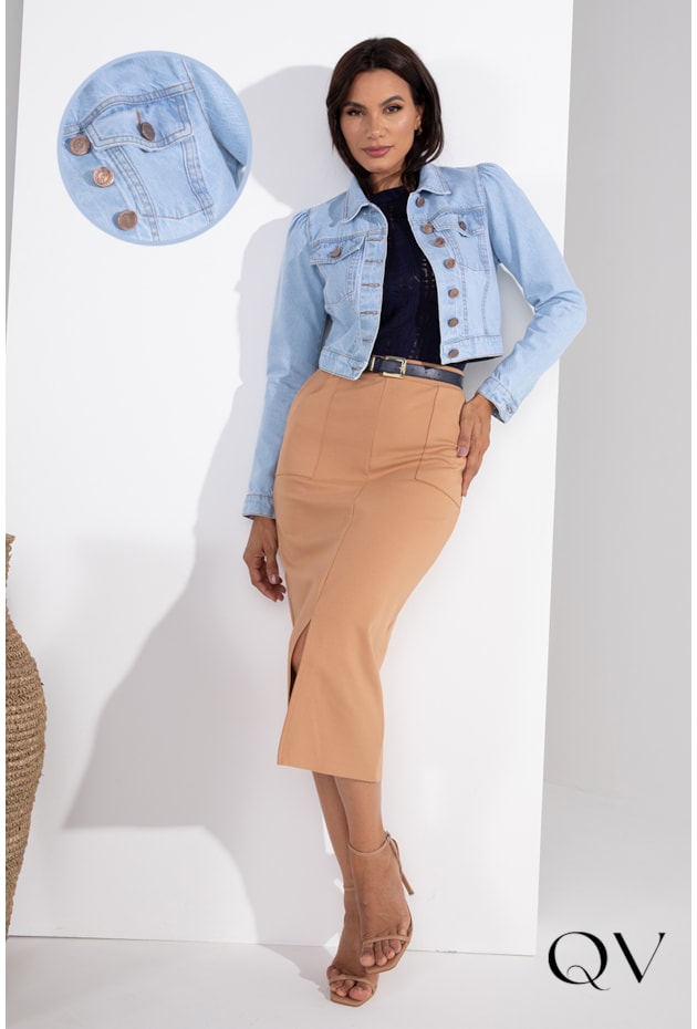 JAQUETA CROPPED JEANS CLARO - LEKAZIS JAQUETA CROPPED JEANS CLARO - LEKAZIS